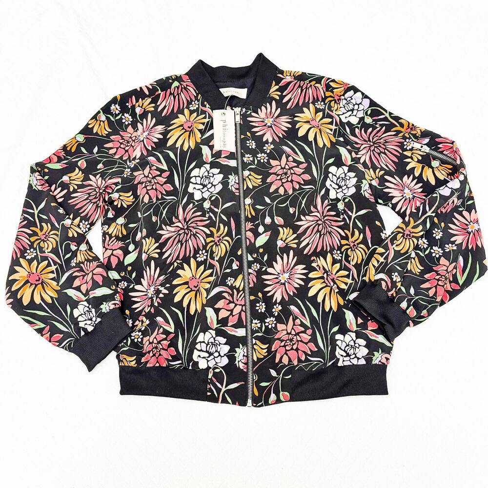 Philosophy Flower Printed Bomber Jacket Lightweight Patterned Size M NWT